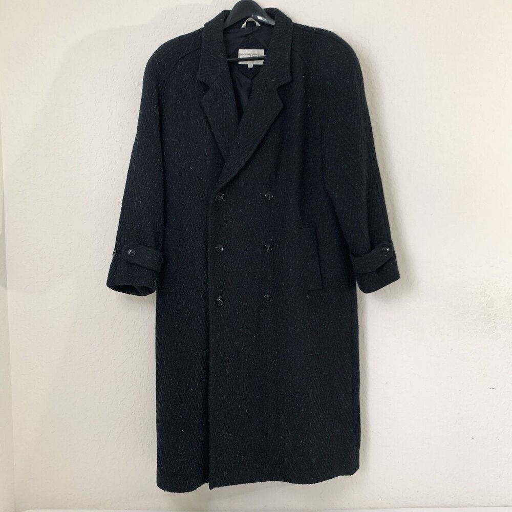 Vintage 90s Peacoat Women XL Black Wool Double Breasted Quiet Luxury Old Money